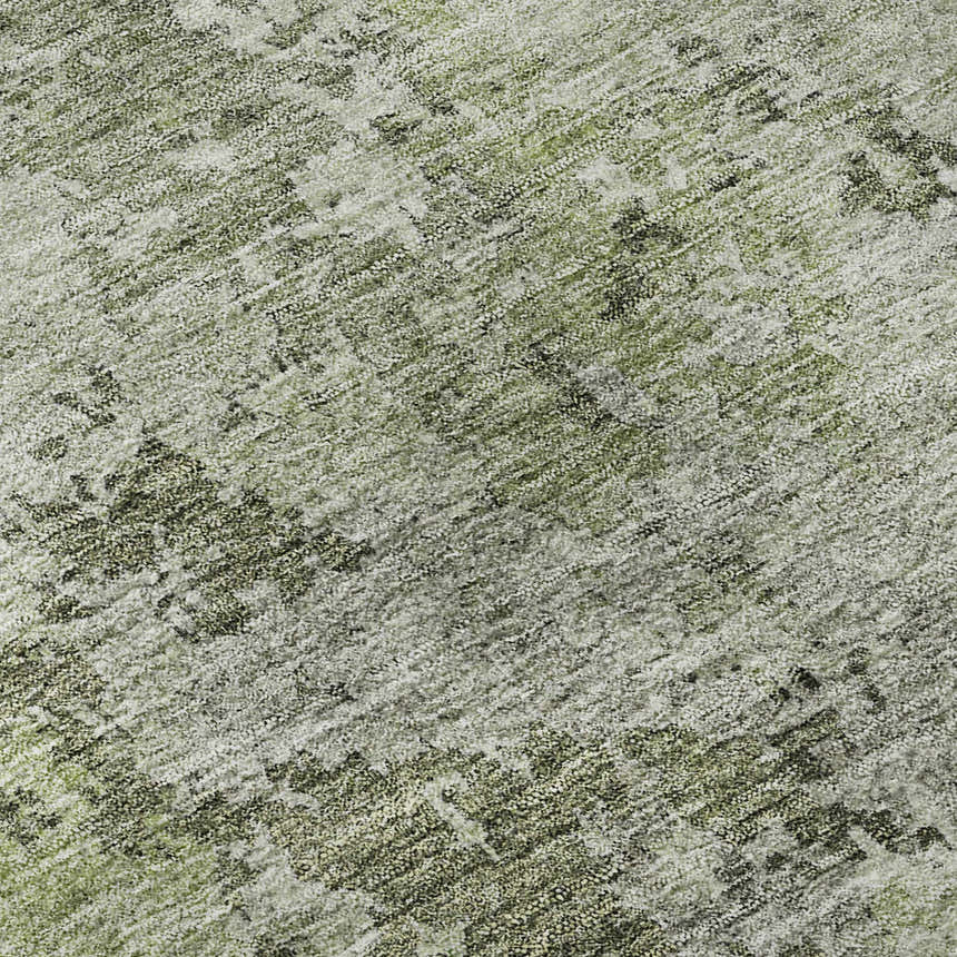 Close-up of the Dalyn Luxury Bresca BC6 Green Washable Area Rug, featuring aloe, sage, and taupe hues. Farmhouse style.