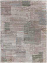 Close-up of the Anaisa Ivory Luxe Thick Area Rug. Contemporary design in ivory, tan, sage, and gray tones. Design-Rectangle-537