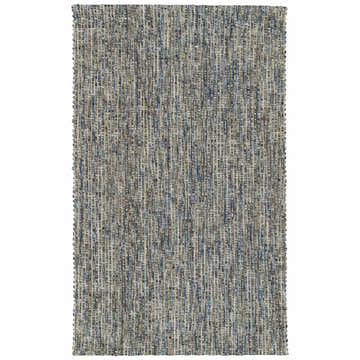 Close-up of the hand-loomed Dalyn Bondi BD1 Lakeview Area Rug. Features grays, ivories, and blue tones. Casual style.