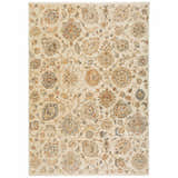 Close-up of the Dalyn Bergama BE5 Ivory Area Rug, a traditional rug with beige, blue, chestnut, and paprika floral patterns.