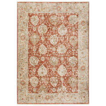 Dalyn Bergama BE6 Paprika area rug with a traditional floral pattern in paprika, ivory, and brown.