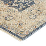 Close up of the traditional Dalyn Bergama BE8 Navy Area Rug, featuring beige, navy, and spice colors.