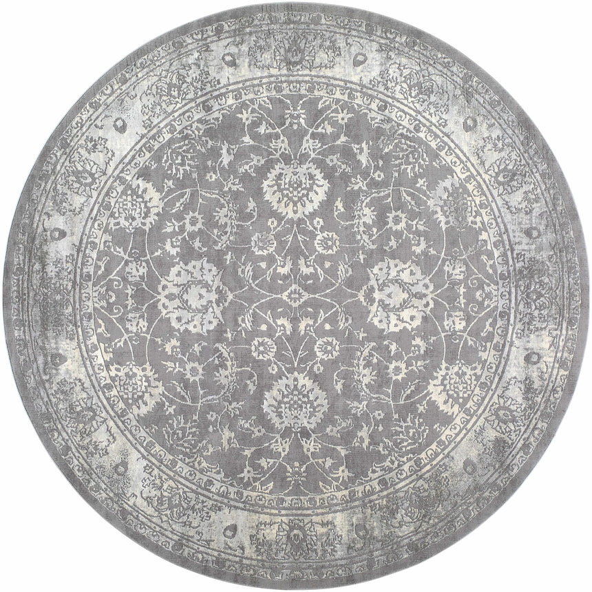 Benavides Gray Updated Traditional Tibetan Rug