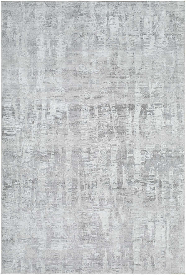 Close-up of the Branka Area Rug. Light silver, silver gray, and slate blue contemporary design. Design-Rectangle-537