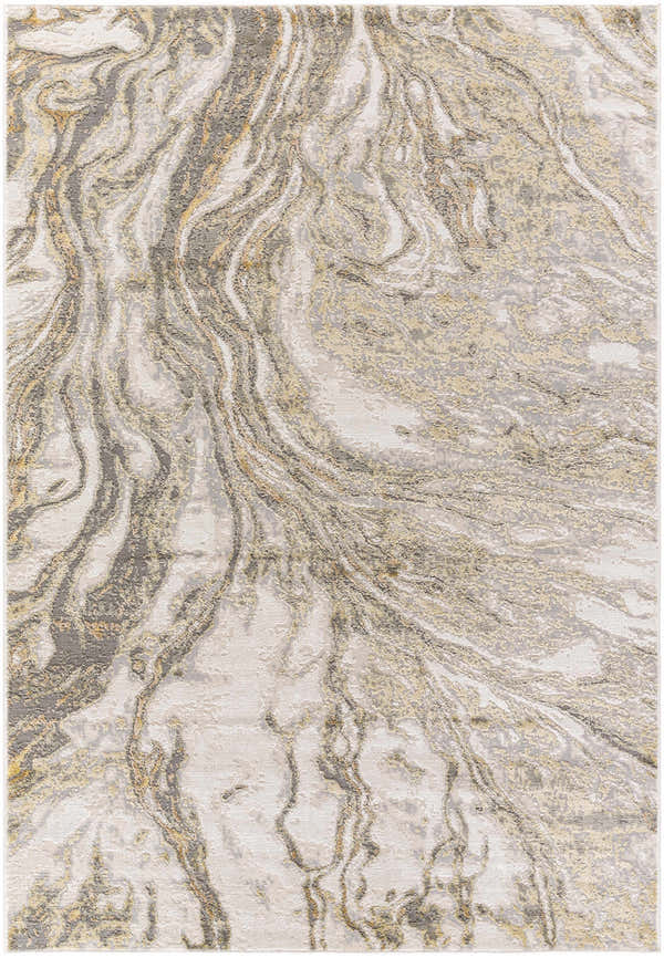 Close-up of the Brandi Beige Marble Area Rug, featuring a swirling beige, cream, gray, and tan marble-like pattern. Design-Rectangle-537