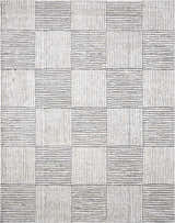 Close-up of Modern Scandi Architect I Area Rug. Ivory rug with black striped block pattern and high pile texture. Design-Rectangle-57