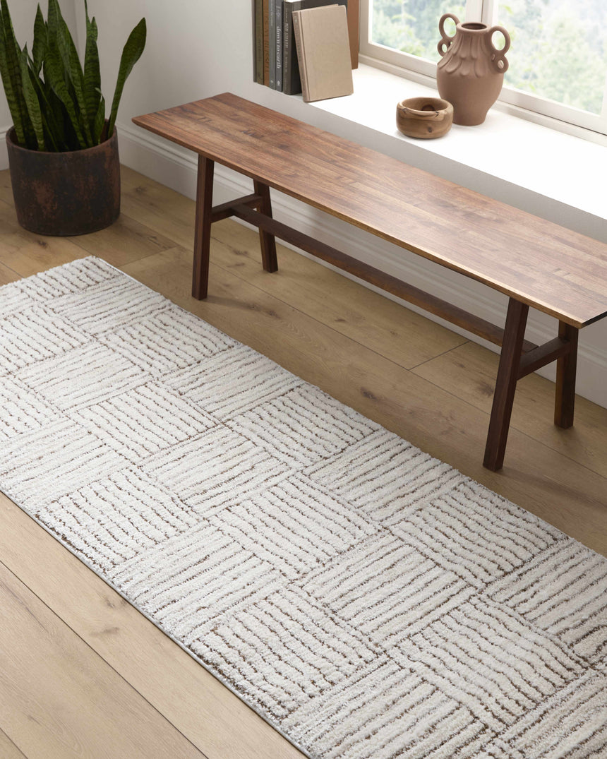 Modern Scandi High Pile Ivory/Dark Brown Architect II Area Rug