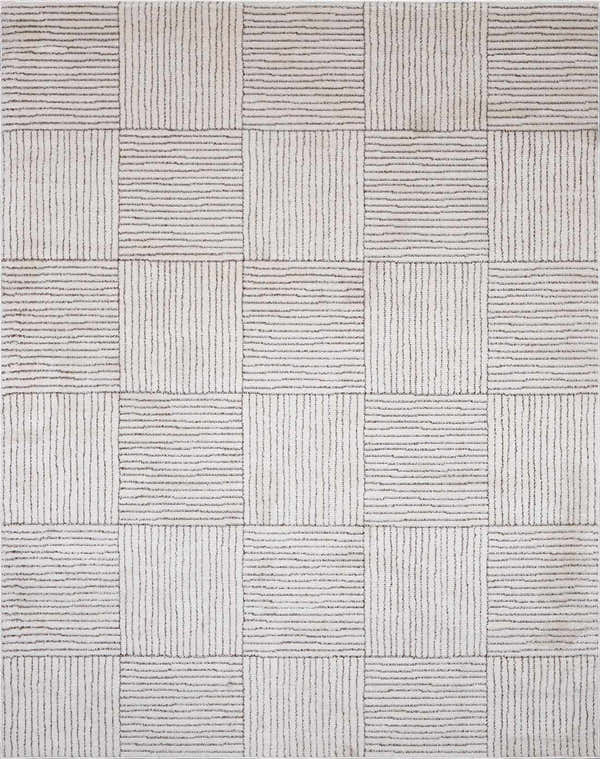 Close-up of Architect Machine Woven Galey Alix x LIVABLISS GAAR-2301 Area Rug. Dark brown and ivory geometric pattern. Design-Rectangle