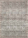 Close-up of the Collins Avenue III Vintage Damask Area Rug. Beige, dark red, green, ivory, and rust colors in a traditional pattern. Design-Rectangle