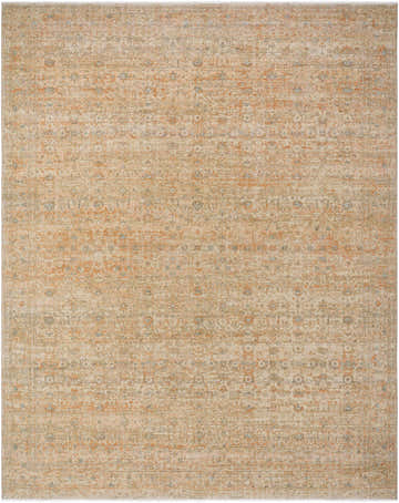 Close-up of the Riley Brown Area Rug featuring a traditional, tan, brown, and orange floral pattern. Design-Rectangle-710910