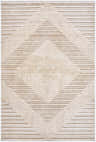 Close-up of the Briana Brown Washable Area Rug. Beige and light brown horizontal stripes form a geometric diamond pattern. Design-Rectangle-57