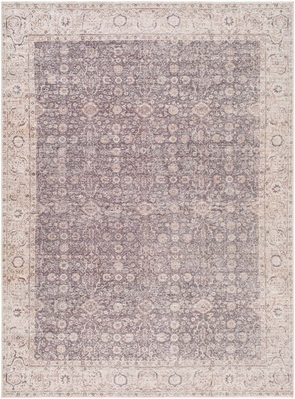 Spokane Machine Woven rug, charcoal, ivory, and tan floral design. Farmhouse style area rug. Design-Rectangle-537