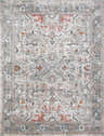 Detailed view of the Bolinas Area Rug, a traditional design in brick red, camel, and gray polypropylene. Design-Rectangle