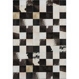 Close-up of Dalyn Luxury Bozeman BM10 Black Washable Area Rug with beige, black, and chestnut square patchwork design.