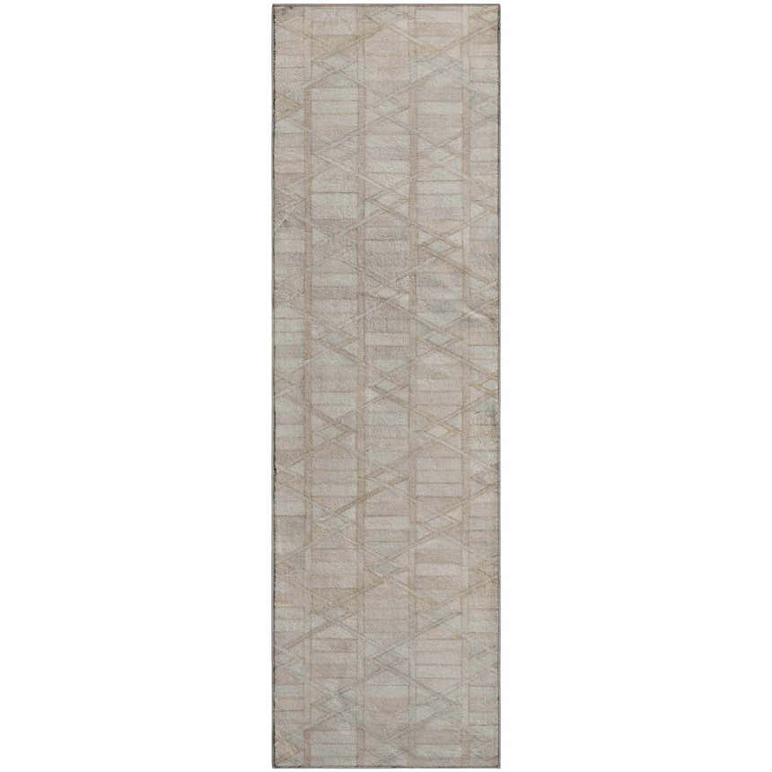 Dalyn Luxury Bozeman BM4 Linen Washable Area Rug with beige, chestnut, and taupe geometric pattern.