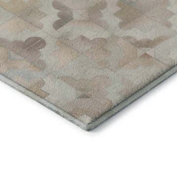 Close-up of Dalyn Luxury Bozeman BM8 Linen Washable Area Rug. Beige, chestnut, and taupe floral pattern. Machine-made texture.