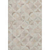 Close-up of the Dalyn Luxury Indoor/Outdoor Bozeman BM8 Linen Washable Area Rug, featuring a beige and taupe geometric pattern.