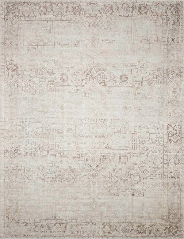 Close-up of the Galey Alix Collins Avenue V Vintage Medallion Rug, featuring beige, dark red, and ivory traditional patterns. Design-Rectangle-237