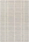 Close-up of the Bendek Medium Gray Area Rug showing its ivory and gray horizontal stripe pattern and hand-tufted wool texture. Design-Rectangle-576