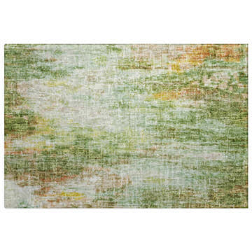 Close-up of Dalyn Luxury Boca BO10 Sage Washable Area Rug. Features aloe, coral, gold, and muted sage colors.