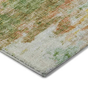 Close-up of Dalyn Luxury Boca BO10 Sage Washable Area Rug, featuring aloe, coral, gold, and green hues.
