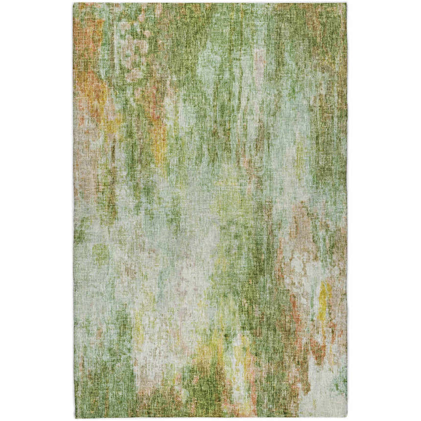 Close-up of Dalyn Luxury Boca BO10 Sage Washable Area Rug with aloe, coral, gold, and muted sage colors.