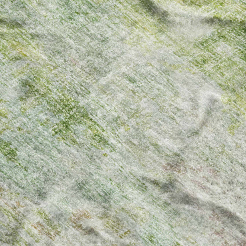 Close-up of Dalyn Luxury Boca BO10 Sage Washable Area Rug featuring a muted sage, green, and charcoal abstract design.