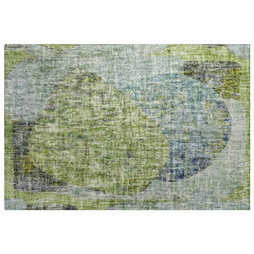 Dalyn Luxury Boca BO11 Aloe Washable Area Rug with abstract circles in aloe, taupe, green, and blue. Casual style.