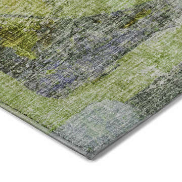 Close-up of Dalyn Luxury Boca BO11 Aloe Washable Area Rug. Features aloe, taupe, and gray hues in a casual, machine-made design.