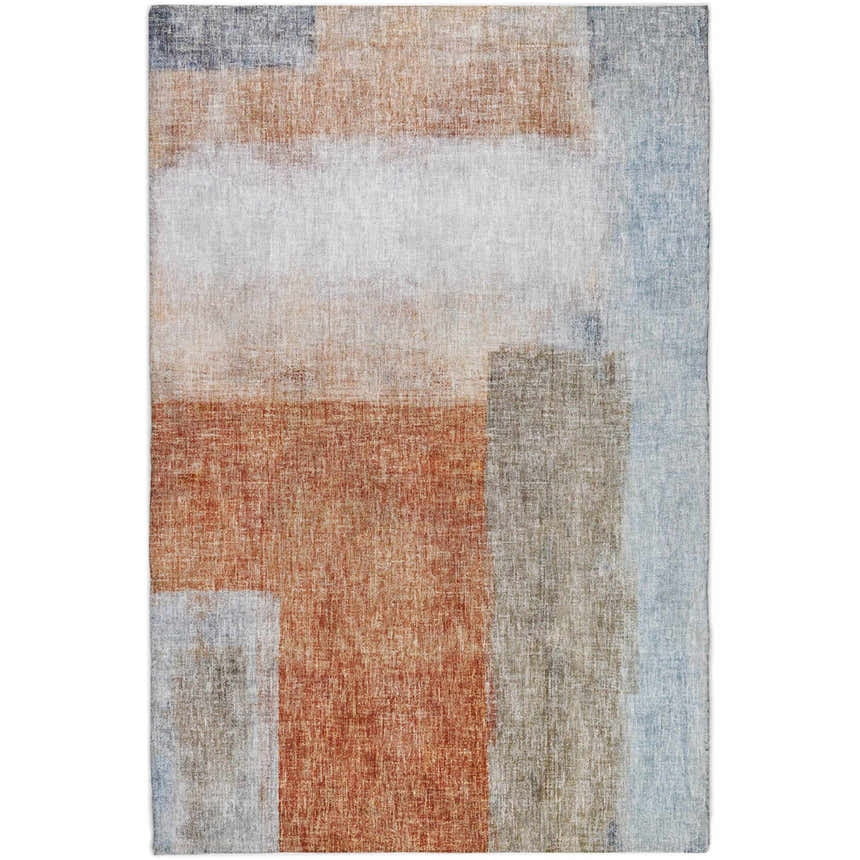 Dalyn Luxury Boca BO1 Salmon Washable Area Rug with caramel, chestnut, ivory, salmon, and taupe abstract design.