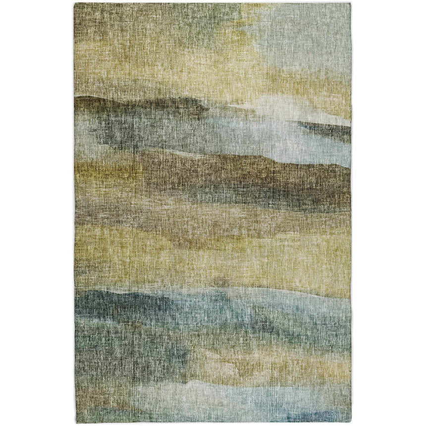 Dalyn Luxury Boca BO4 Khaki Washable Area Rug with beige, brown, and blue abstract pattern. Casual style.