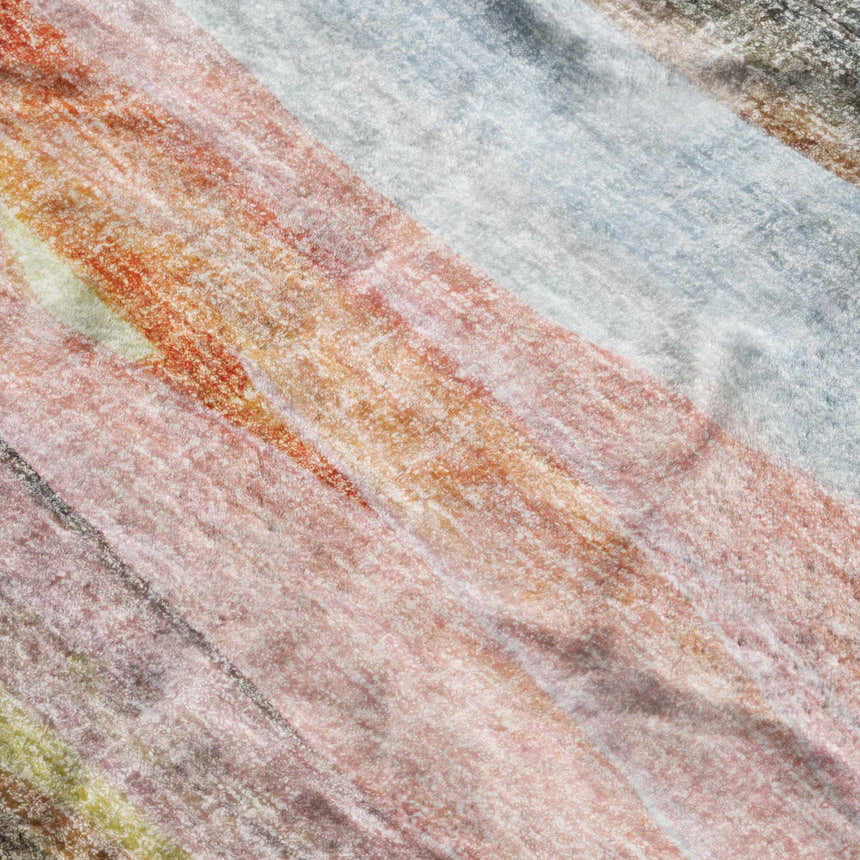 Close-up of Dalyn Luxury Boca BO5 Salmon Washable Area Rug featuring salmon, beige, and teal diagonal stripes.