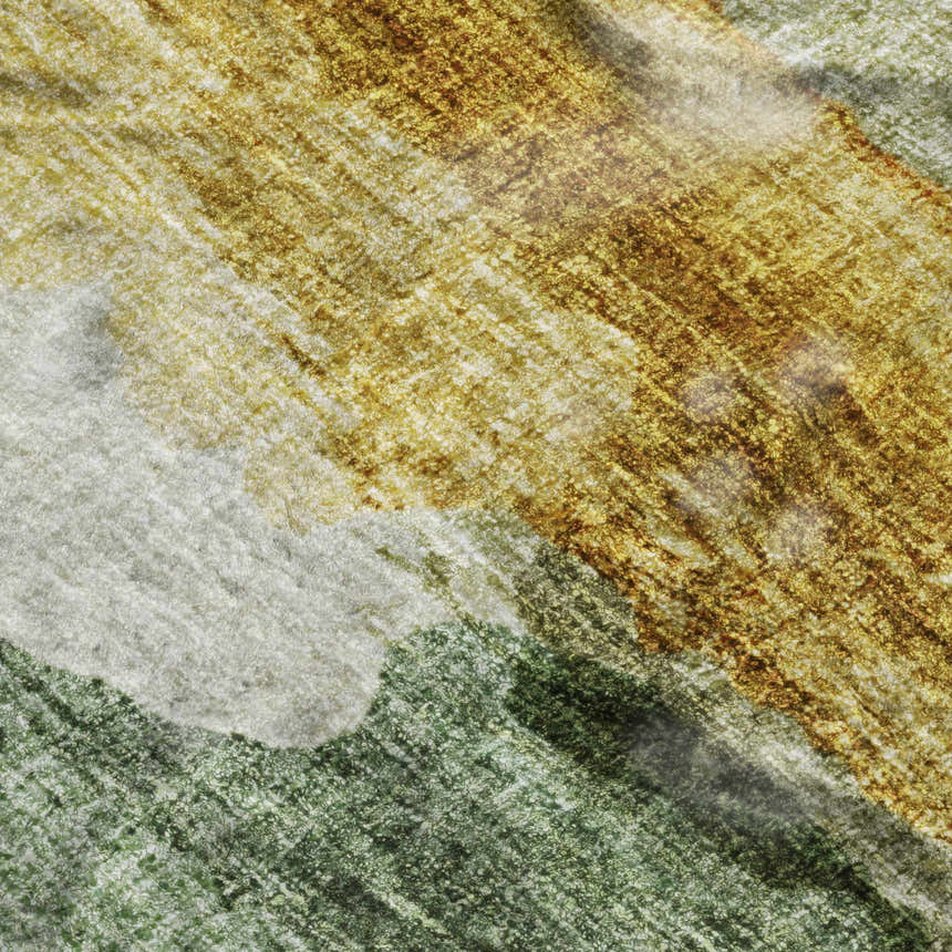 Close-up of the Dalyn Luxury Boca BO6 Aloe Washable Area Rug, showing aloe, beige, chestnut, and gold colors.