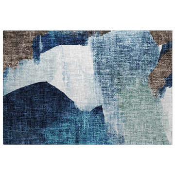 Dalyn Luxury Boca BO7 Denim Washable Area Rug with a casual abstract design in denim, teal, chestnut, and dark brown.