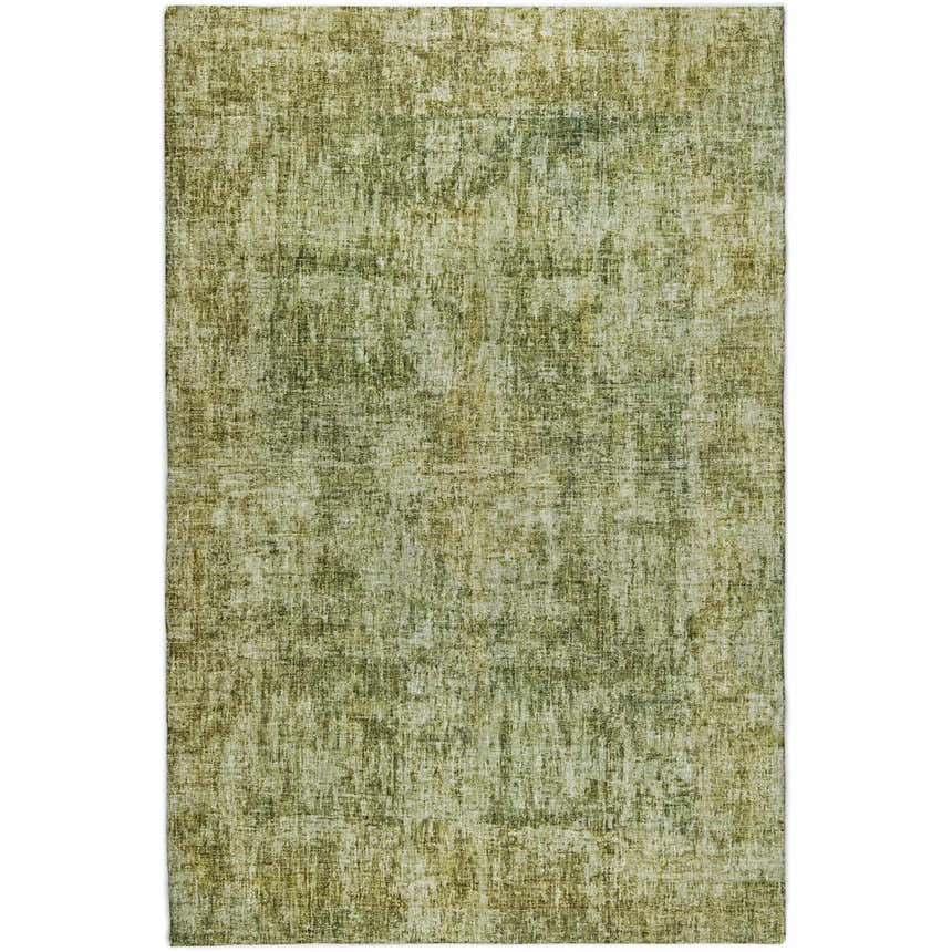Close-up of the Dalyn Luxury Boca BO9 Aloe Washable Area Rug. Features a casual design in aloe, green, olive, and taupe tones.