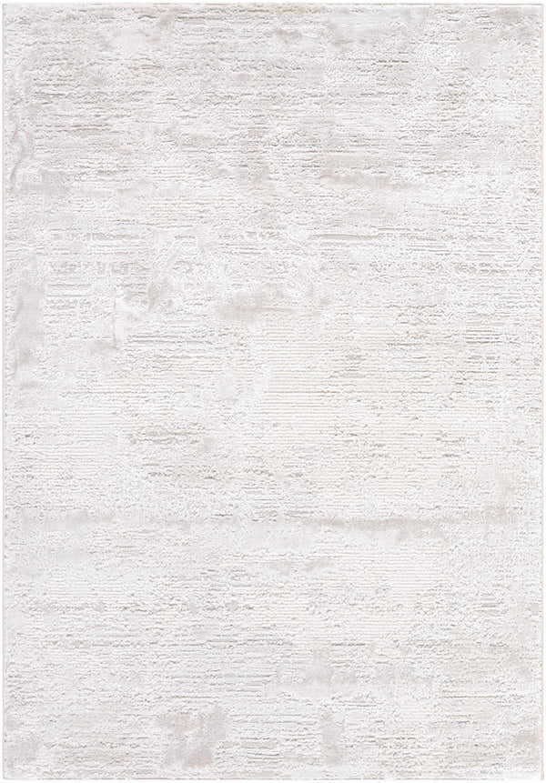 Close-up of the Aramis Area Rug. Cream, ivory, light gray, and white textured contemporary design. Design-Rectangle-537