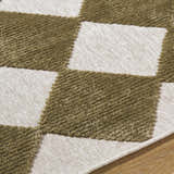 Close up of Bosley Olive Washable Area Rug showing the off white and olive checkerboard pattern and soft texture. Texture