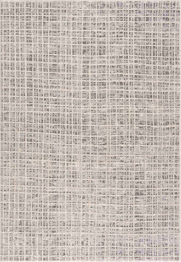 Close-up of the Barbra Gray Area Rug featuring a light silver and silver gray grid pattern. Design-Rectangle-5373