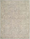 Close-up of Brynja Slate Blue Area Rug. Traditional, farmhouse style rug with cream, green, and slate blue floral pattern. Design-Rectangle-710102