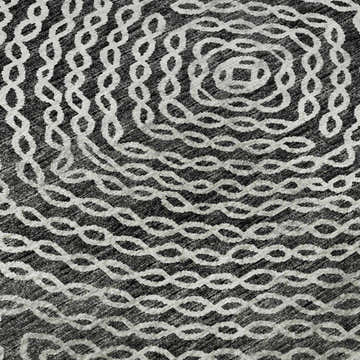 Close-up of Dalyn Brisbane BR3 Midnight Washable Area Rug. Black rug with a white chain-link pattern. Casual style.