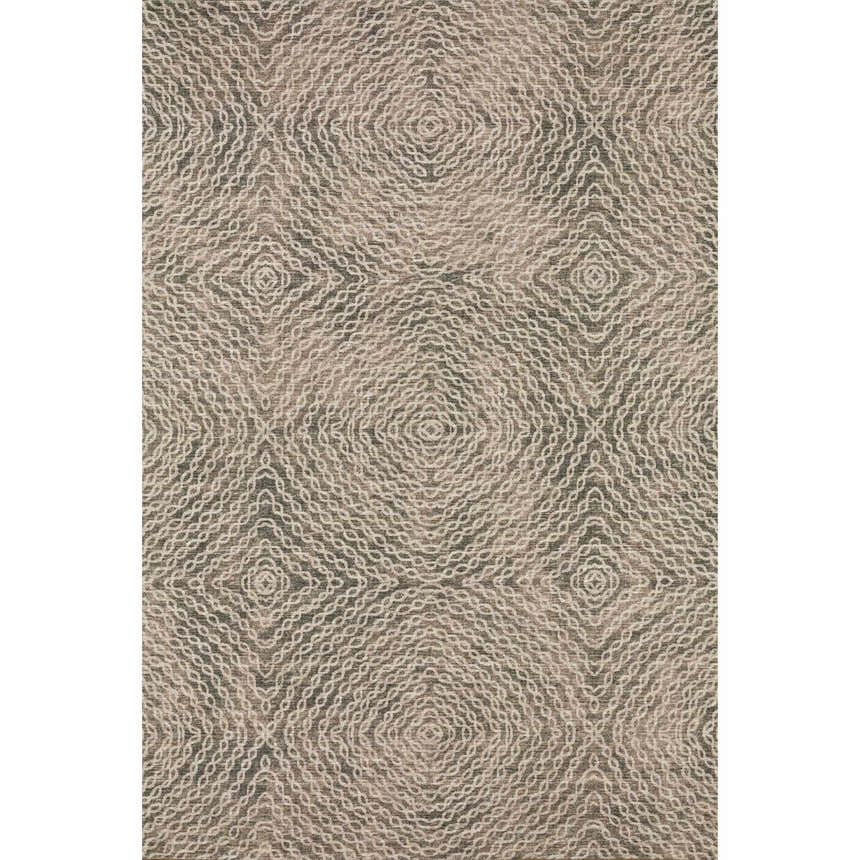 Close-up of Dalyn Brisbane BR3 Mink rug. Beige and brown diamond pattern with woven texture. Machine washable.