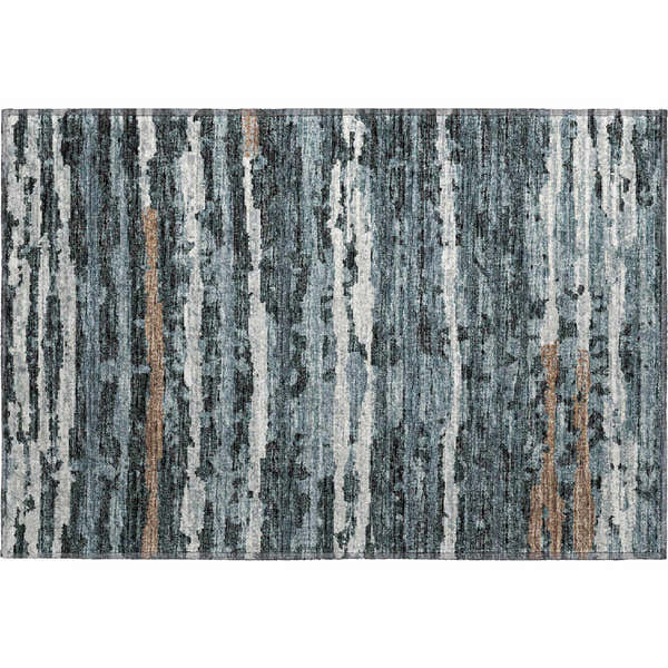 Close-up of Dalyn Brisbane BR4 Midnight Washable Area Rug. Features beige, light brown, midnight, and taupe vertical stripes.