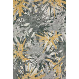 Close-up of Dalyn Brisbane BR6 Gold Washable Area Rug. Features a casual abstract pattern in gold, taupe, and yellow.