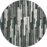 Close-up of the round Dalyn Brisbane BR7 Midnight Washable Area Rug. Features beige, midnight, and taupe vertical stripes.