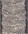 Close-up of the Bradshaw Clearance Jute Rug. Hand-woven rug with black and ivory geometric pattern and natural jute texture. Design-Rectangle-810