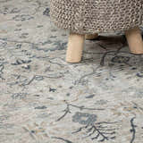 Close-up of the Barkisland Thick Luxe Oushak Rug in light beige, teal, and gray with a floral pattern and a textured weave. Styleshot