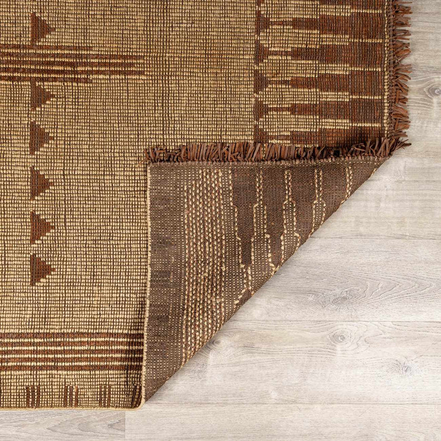 Bran Hand Woven Jute& Leather Area Rug