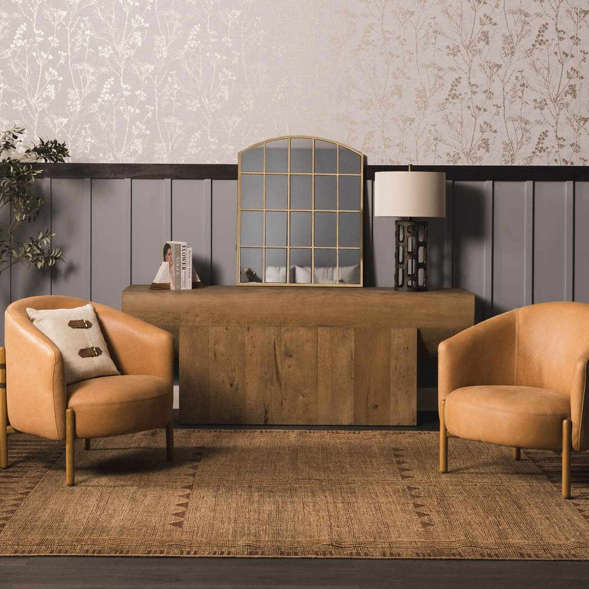 Bran Hand Woven Jute& Leather Area Rug