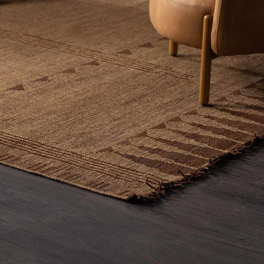 Bran Hand Woven Jute& Leather Area Rug