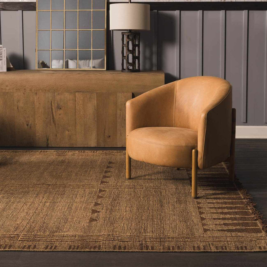 Bran Hand Woven Jute& Leather Area Rug